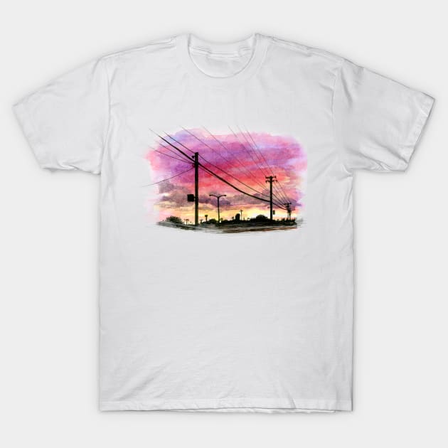 Power Line Sunset T-Shirt by Warbler Creative